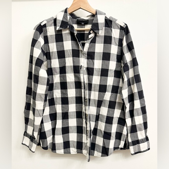 Foxcroft buffalo plaid print long sleeve button up shirt size 12, feminine fit - Picture 1 of 2